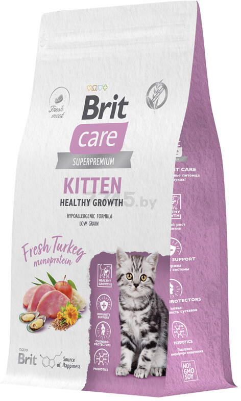 Сухой корм для котят BRIT Care Kitten Healthy Growth индейка 1,5 кг (5066056) - Фото 3