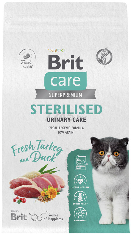 Сухой корм для стерилизованных кошек BRIT Care Sterilised Urinary утка индейка 0,4 кг (5066193)