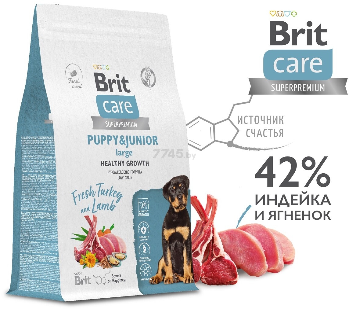 Сухой корм для щенков BRIT Care Puppy Junior L Healthy Growth ягненок и индейка 12 кг (5066339) - Фото 3