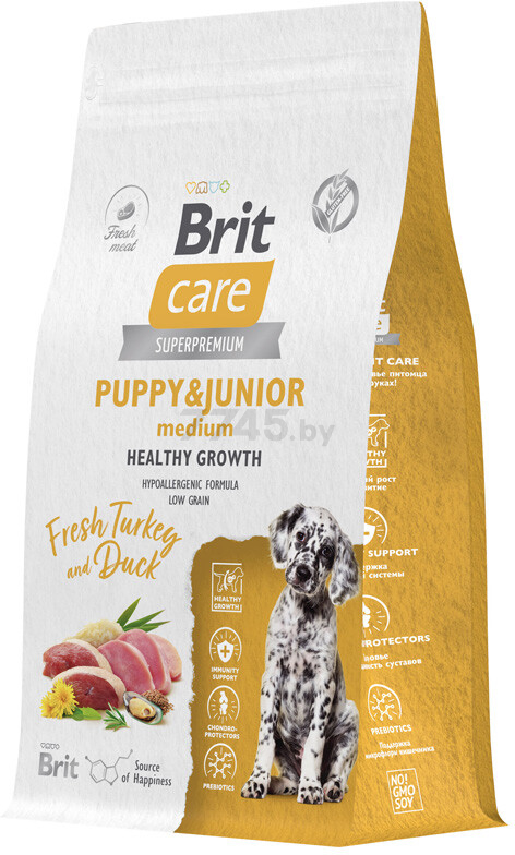 Сухой корм для щенков BRIT Care Puppy Junior M Healthy Growth утка и индейка 1,5 кг (5066285)