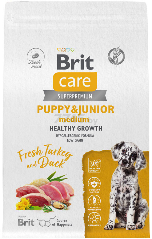 Сухой корм для щенков BRIT Care Puppy Junior M Healthy Growth утка и индейка 3 кг (5066292) - Фото 3