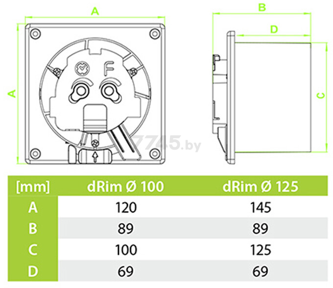 Вентилятор вытяжной накладной AIRROXY dRim RMS D125 мм (01-071) - Фото 2