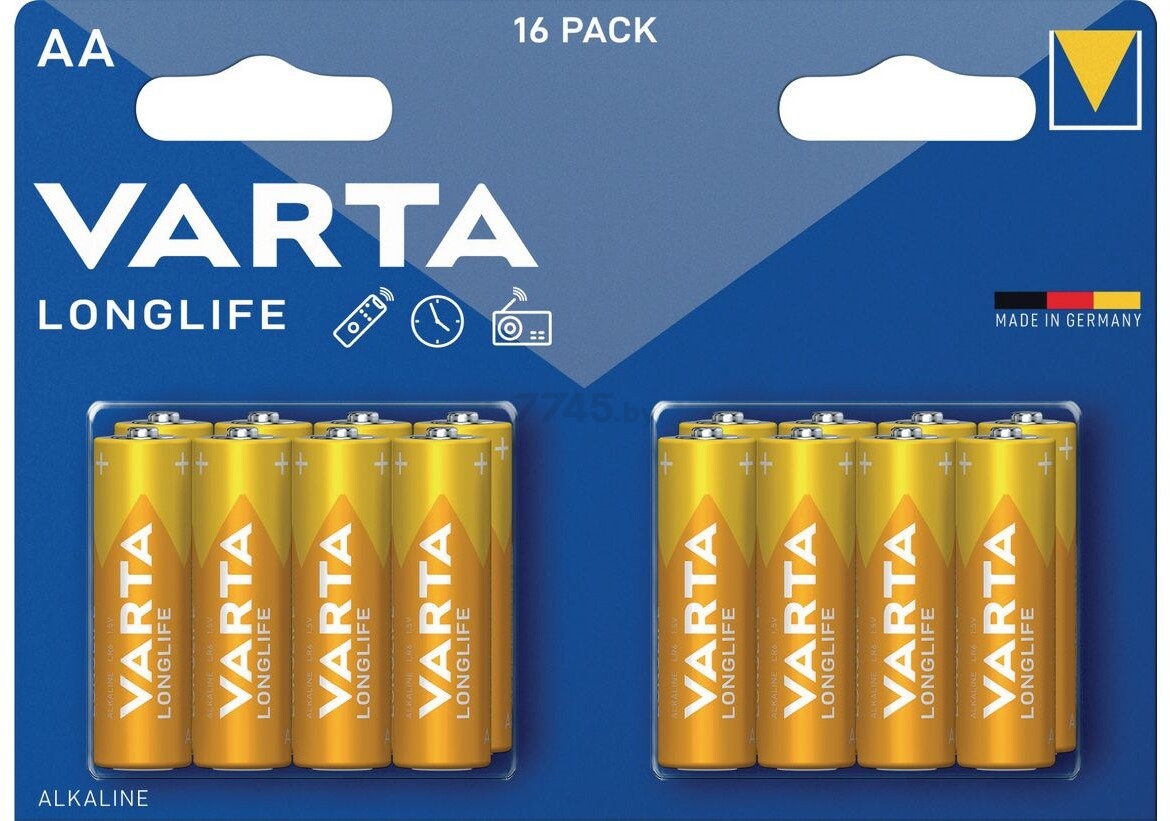 Батарейка АА VARTA Longlife 1,5 V алкалиновая 16 штук