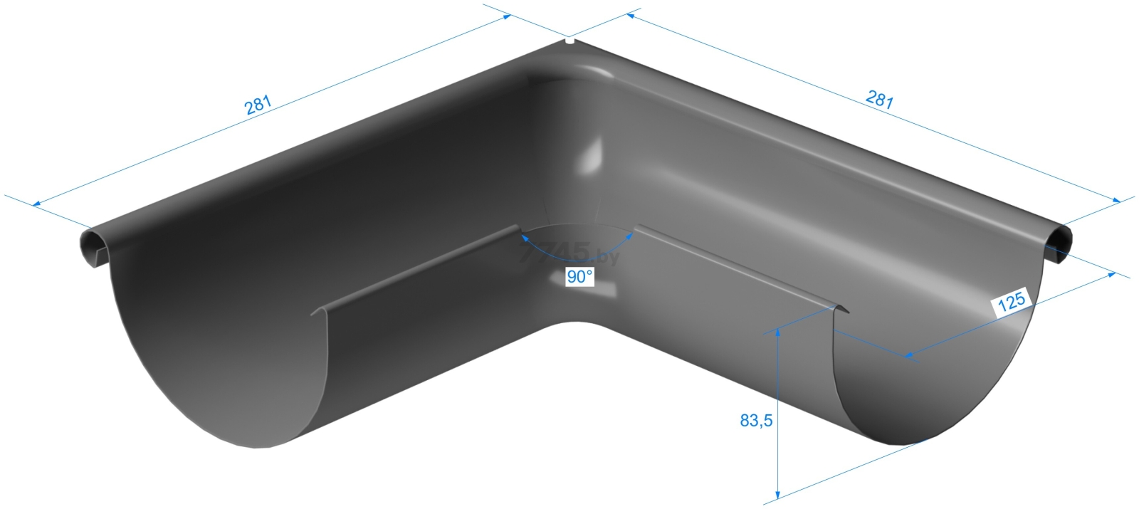 Угол внешний 90° DOCKE Stal Premium 125 мм графит (PVPE-1086) - Фото 2