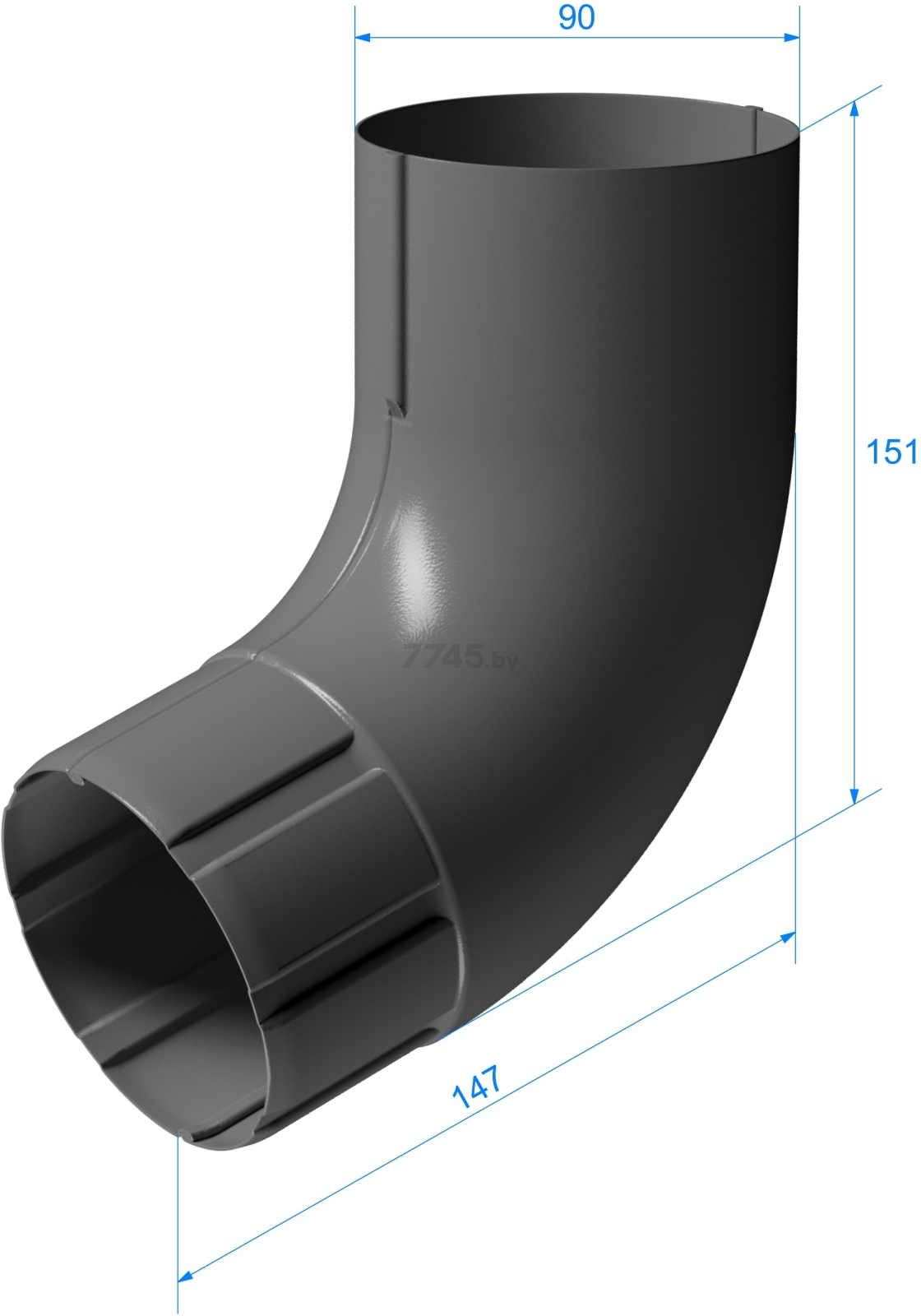 Колено трубы 72° DOCKE Stal Premium 90 мм графит (PVPB-1086) - Фото 2