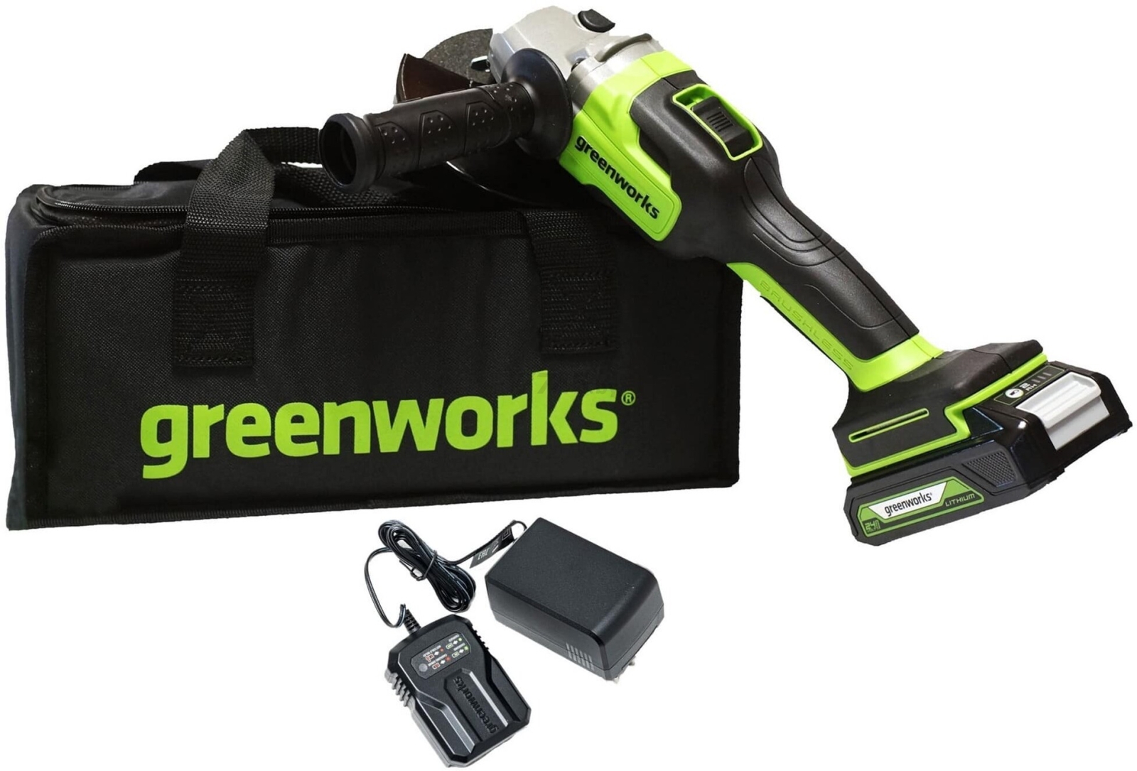 Шлифмашина угловая аккумуляторная GREENWORKS GD24AGK2 (3200207UA)