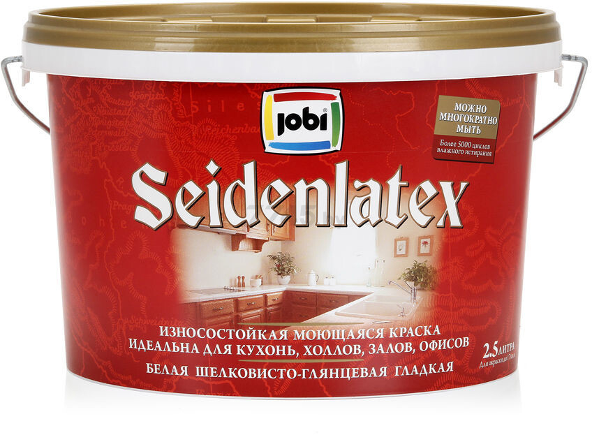 Краска латексная JOBI Seidenlatex шелковисто-глянцевая моющаяся 2,5 л