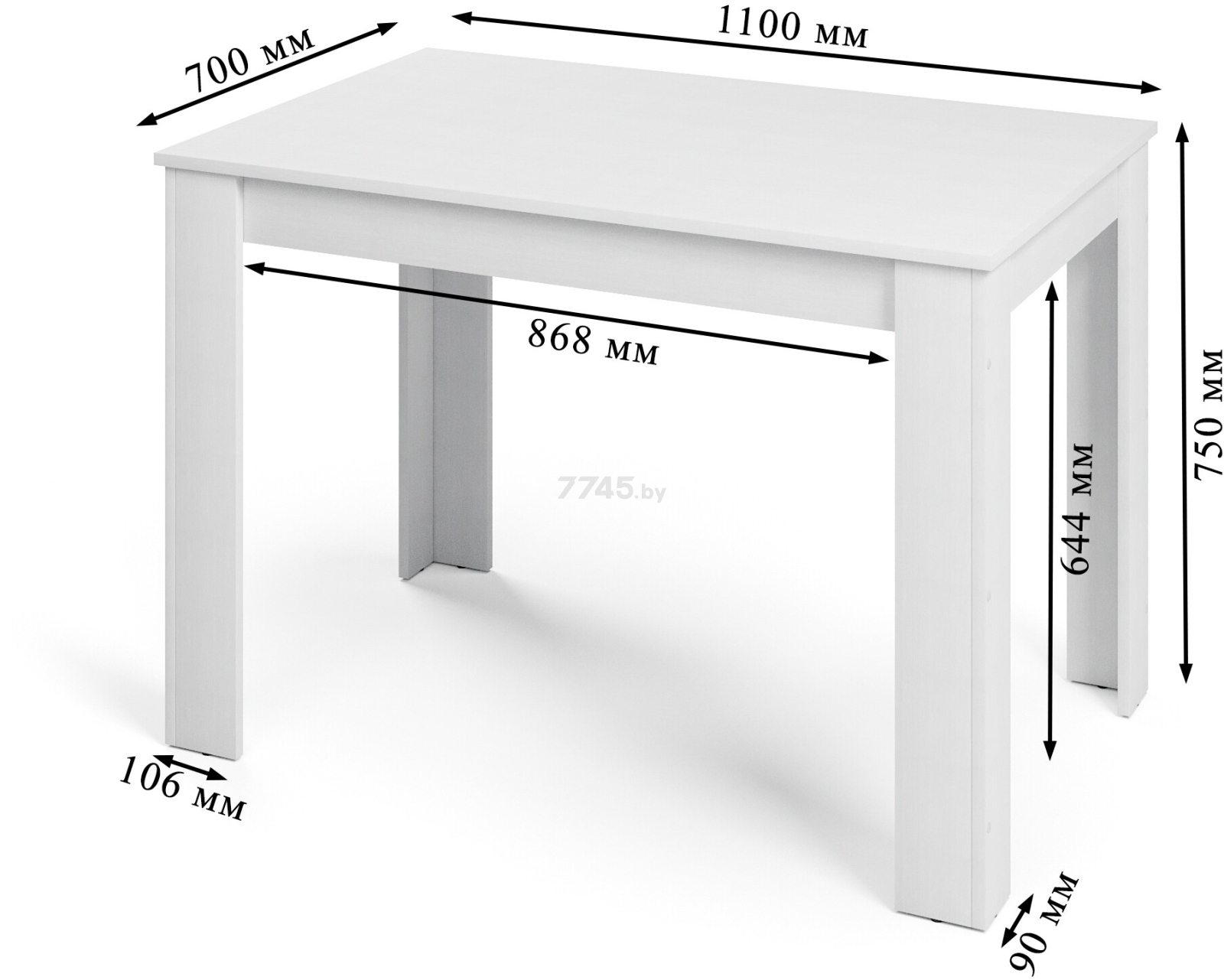 Стол кухонный 1GMC Paprika белый 110х70х75 см - Фото 3