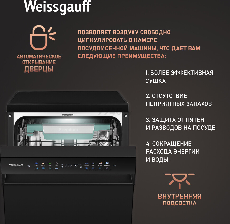 Машина посудомоечная WEISSGAUFF DW 4539 Inverter Touch AutoOpen Black (DW4539InverterTouchAutoOp) - Фото 14