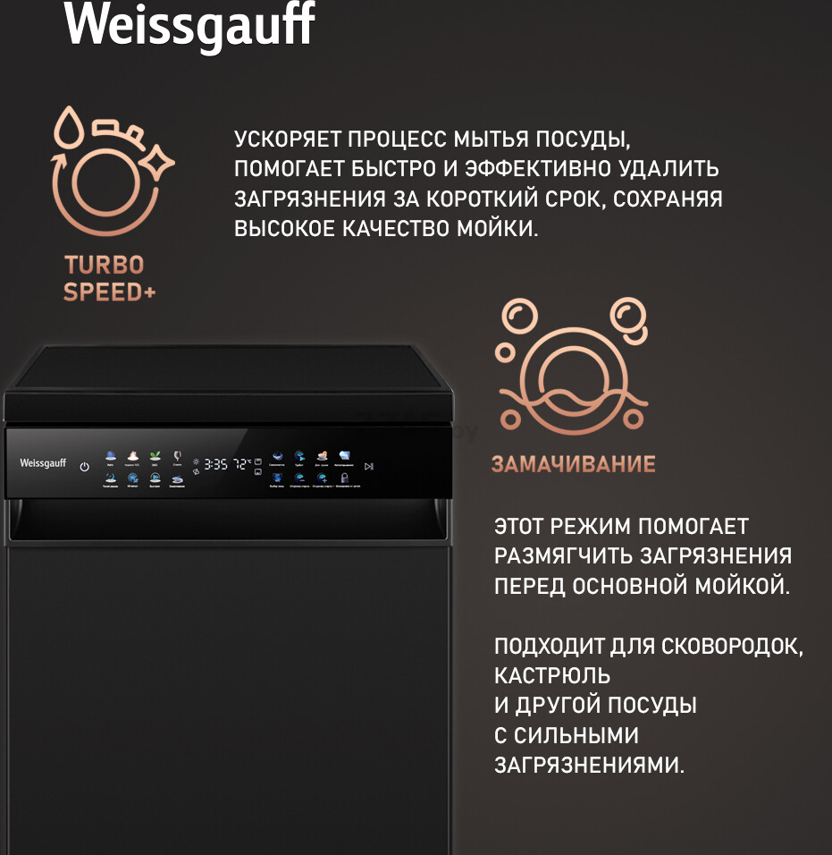 Машина посудомоечная WEISSGAUFF DW 4539 Inverter Touch AutoOpen Black (DW4539InverterTouchAutoOp) - Фото 17