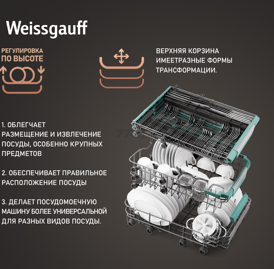 Машина посудомоечная WEISSGAUFF DW 4539 Inverter Touch AutoOpen White (DW4539InverterTouchAutoOp) - Фото 19