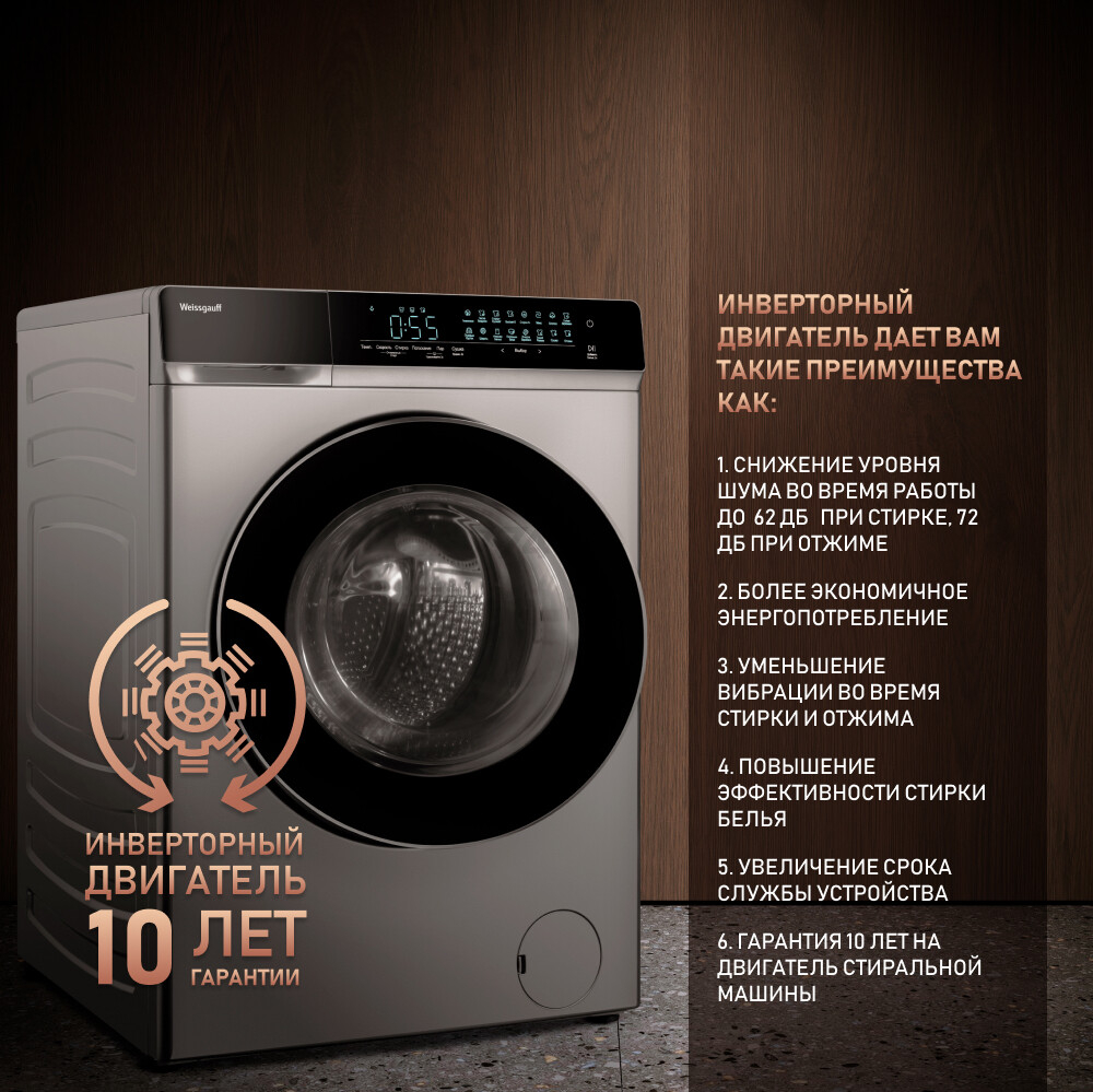 Стирально-сушильная машина WEISSGAUFF WMD 888 Touch Inverter Steam Silver (WMD888TouchInverterSteamS) - Фото 17