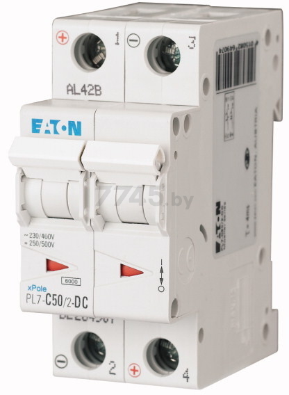 Автоматический выключатель EATON PL7-C50/2-DC 2P 50A C 10kA (264907)