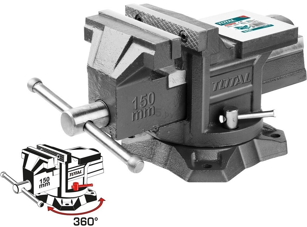 Тиски слесарные 150 мм поворотные TOTAL (THT6166) - Фото 2