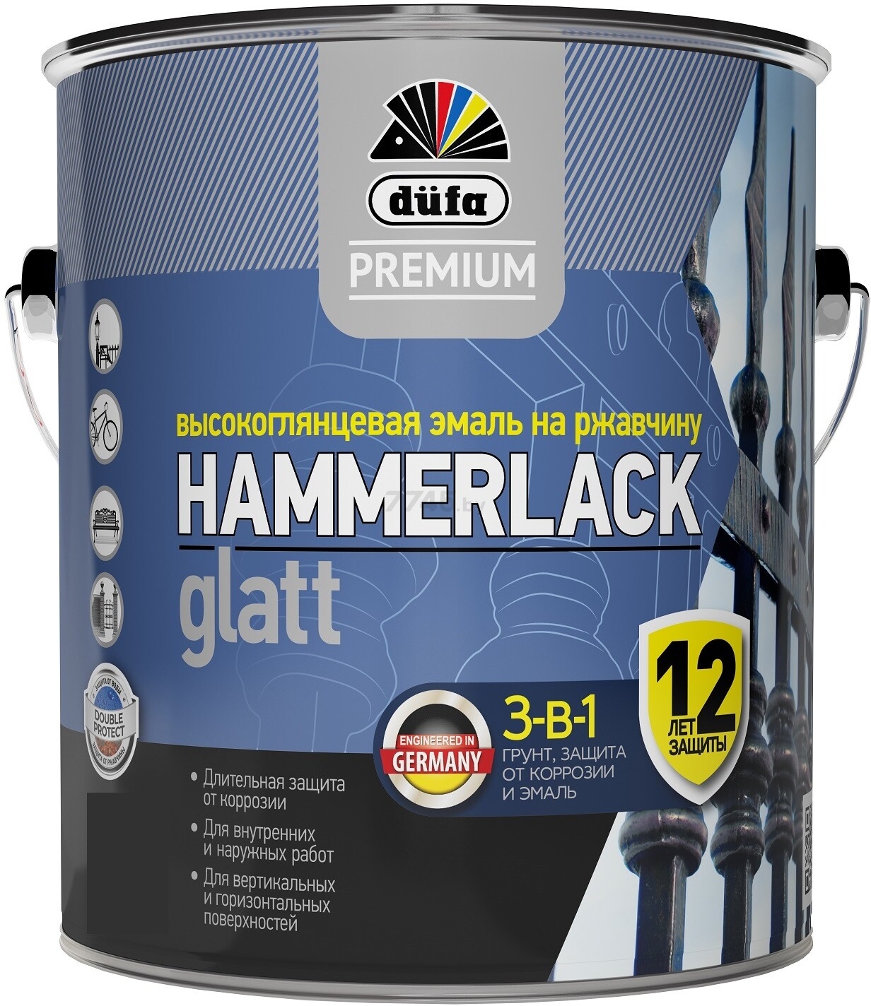 Эмаль алкидная DUFA Premium Hammerlack по ржавчине графитовый серый RAL 7024 2 л