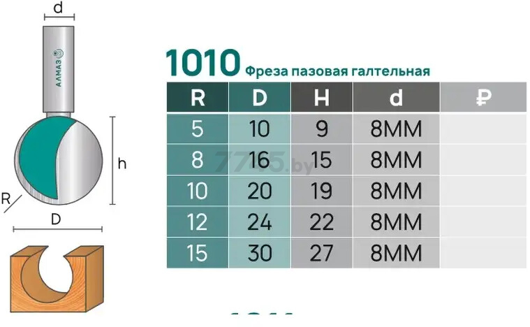 Фреза по дереву пазовая галтельная 20х19 мм АЛМАЗ (1010 R10) - Фото 4