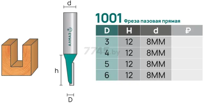 Фреза по дереву пазовая прямая 6х12 мм АЛМАЗ (1001 D6) - Фото 4