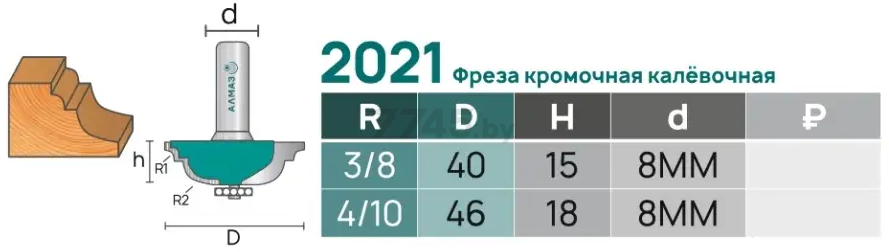 Фреза по дереву кромочная калевочная 46х18 мм АЛМАЗ (2021 R4/10) - Фото 4