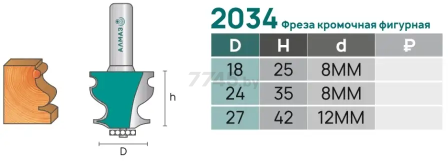 Фреза по дереву кромочная фигурная 18х25 мм АЛМАЗ (2034 D18) - Фото 4
