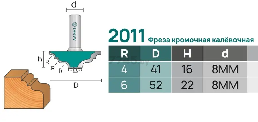 Фреза по дереву кромочная калевочная 52х22 мм АЛМАЗ (2011 R6) - Фото 4