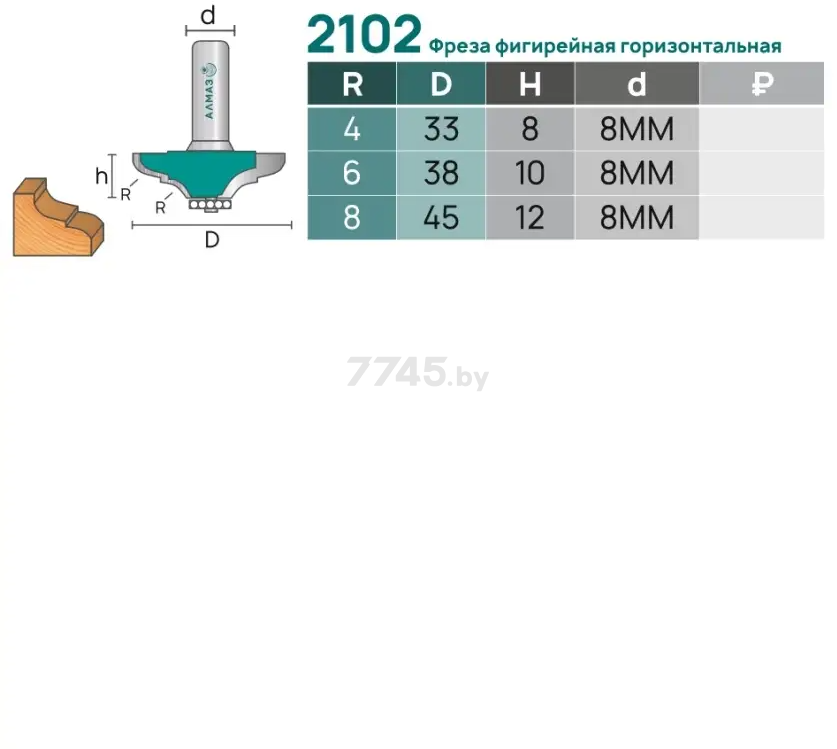 Фреза по дереву фигирейная горизонтальная 33х8 мм АЛМАЗ (2102 R4) - Фото 4
