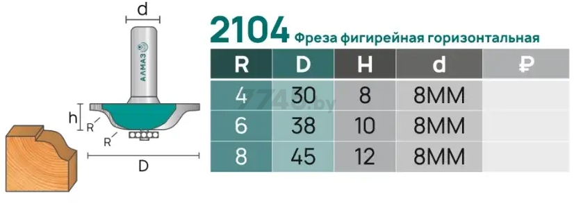 Фреза по дереву фигирейная горизонтальная 38х10 мм АЛМАЗ (2104 R6) - Фото 4