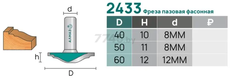 Фреза по дереву пазовая фасонная 60х12х12 мм АЛМАЗ (2433 d60(12)) - Фото 4