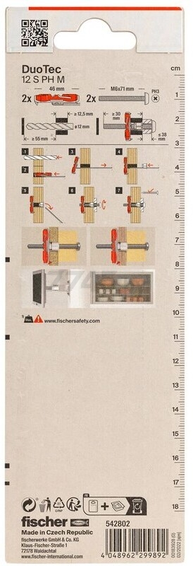 Дюбель FISCHER Duotec 12 Toggle Fixing с винтом 2 штуки (542802) - Фото 3