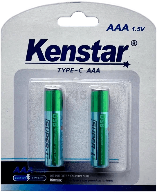 Аккумулятор AAA Li-ion KENSTAR 600 mAh с разъемом зарядки Type-C 2 штуки