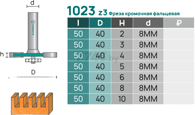 Фреза по дереву кромочная фальцевая 40х4 мм АЛМАЗ (1023 z3h4) - Фото 4