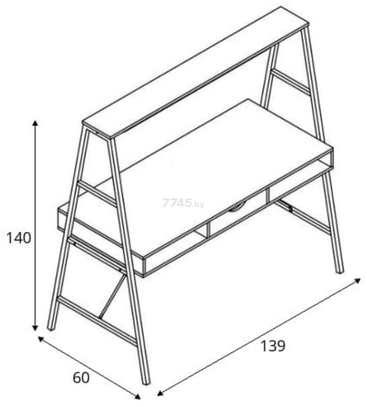 Стол письменный AKSHOME Vector светлый дуб/белый металл 139х60х140 см (105 789) - Фото 3