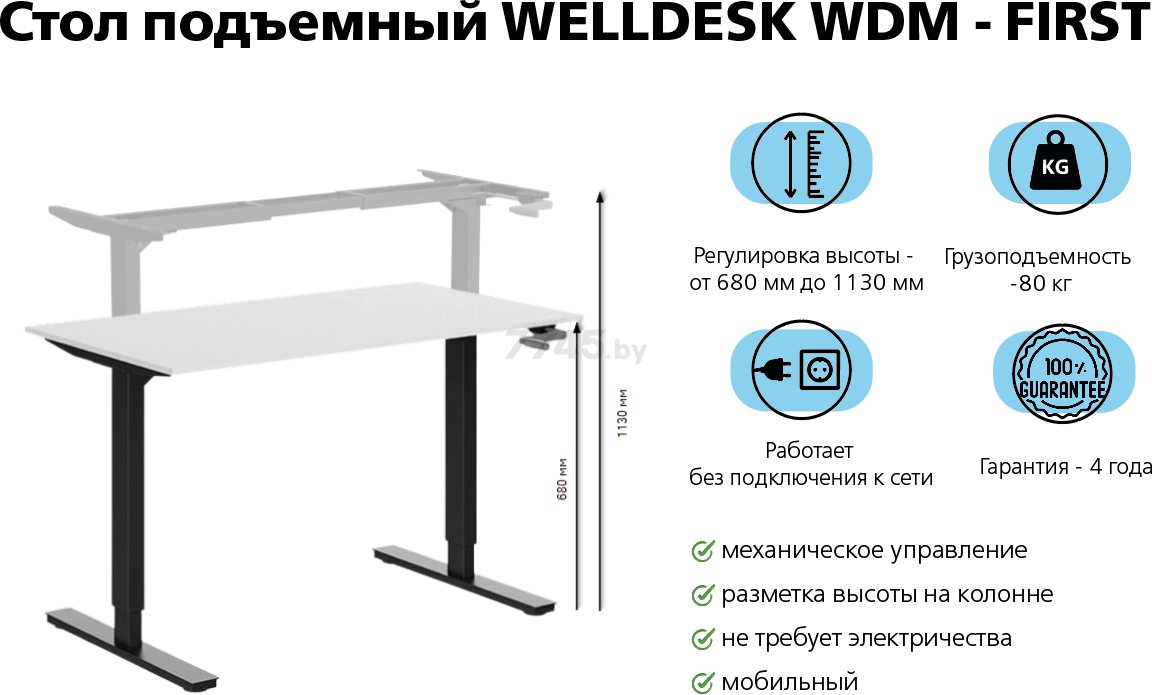 Стол компьютерный WELLDESK WDM First черный/белый 139.5х80х77 см (9168572) - Фото 2