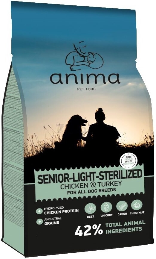 Сухой корм для собак ANIMA Senior Light Sterilised курица и индейка 14 кг (ANMS14)