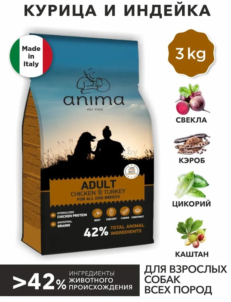 Сухой корм для собак ANIMA Adult Chicken & Turkey 3 кг (ANMC3) - Фото 3