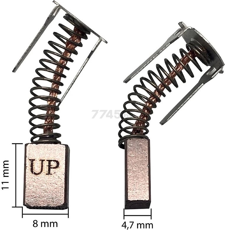 Щетка графитовая для дрели-шуруповерта UNITED PARTS для BOSCH GSR140,180-Li (аналог 1607000CZ1) 4,7x8х11мм 2 штуки (90-0807) - Фото 2