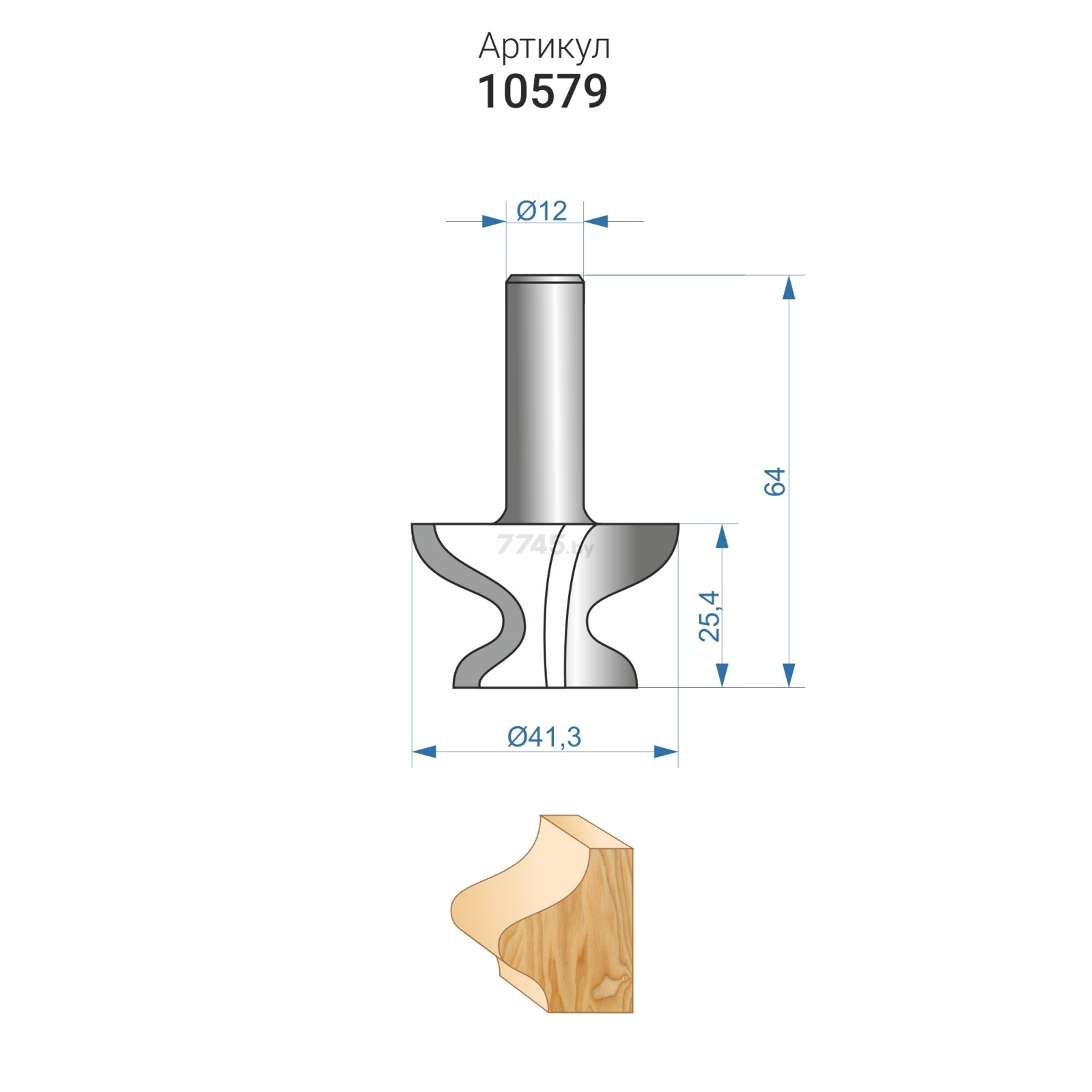 Фреза по дереву кромочная фигурная 41.3х25.4 мм ЭНКОР (10579) - Фото 4