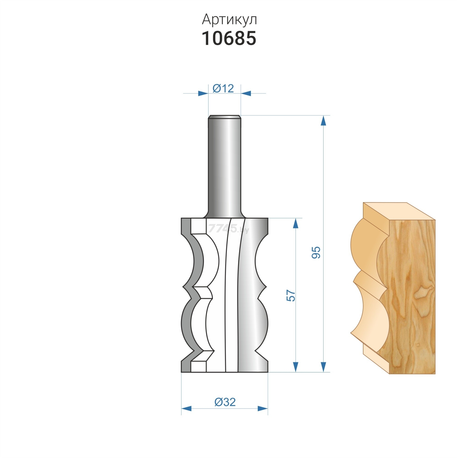 Фреза по дереву кромочная фигурная 32х57 мм ЭНКОР (10685) - Фото 4