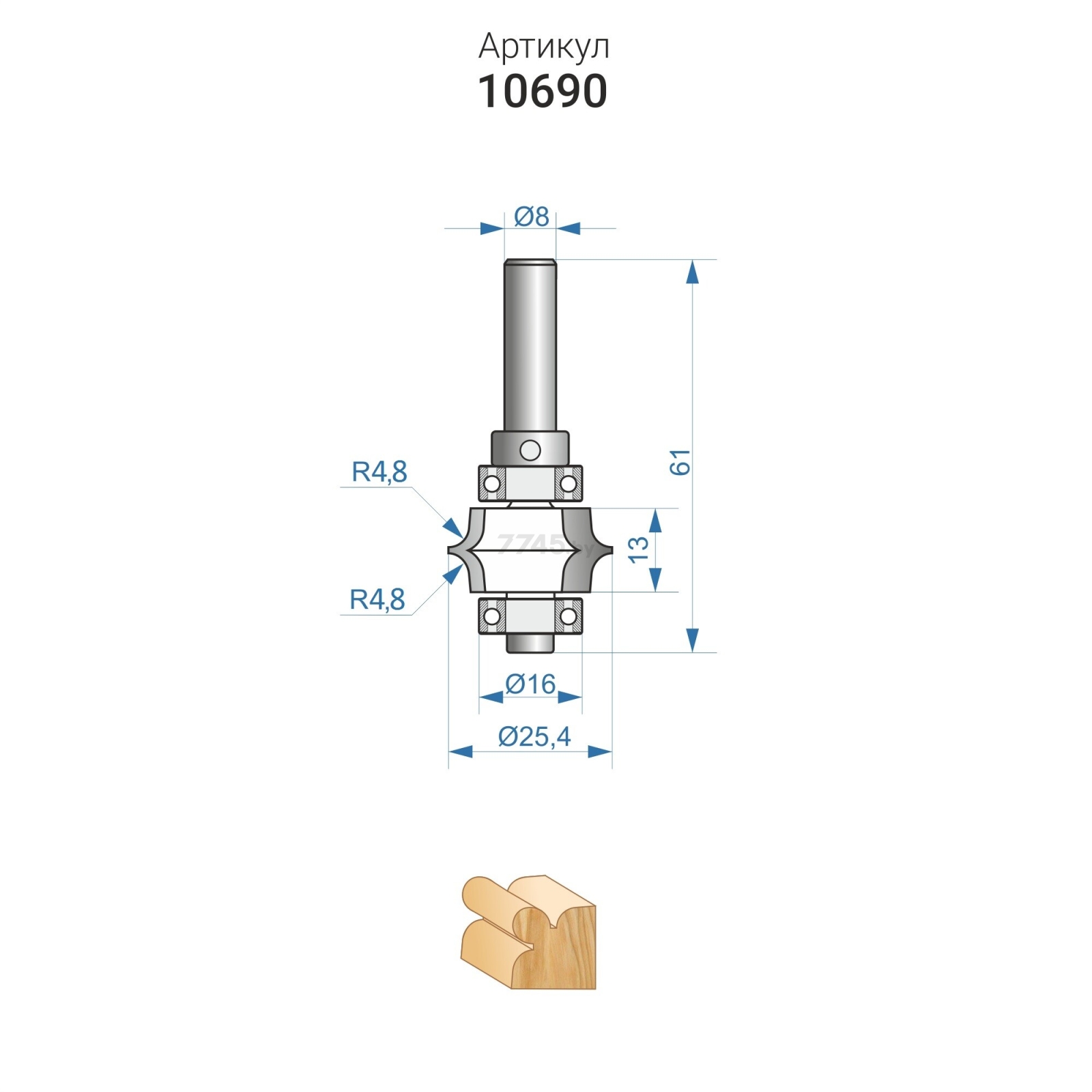 Фреза по дереву кромочная фигурная 25.4х13 мм ЭНКОР (10690) - Фото 4