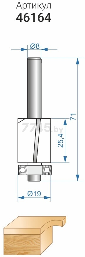 Фреза по дереву кромочная прямая 19х25.4 мм ЭНКОР (46164) - Фото 4