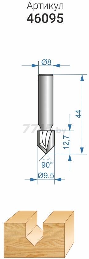 Фреза по дереву пазовая галтельная V-образная 9.5х12.7 мм ЭНКОР (46095) - Фото 4