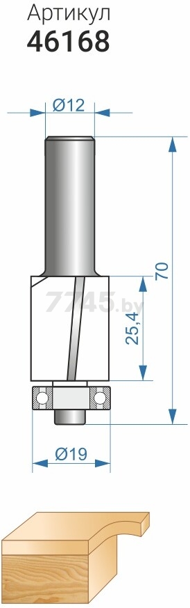 Фреза по дереву кромочная прямая 19х25.4 мм ЭНКОР (46168) - Фото 4