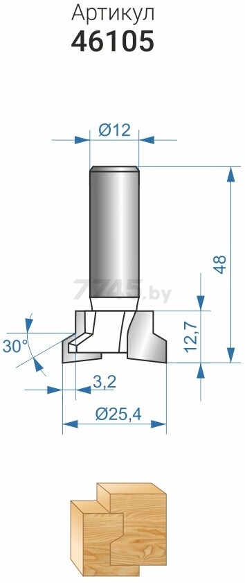 Фреза по дереву пазовая конструкционная Т-образная 25.4х12.7 мм ЭНКОР (46105) - Фото 4