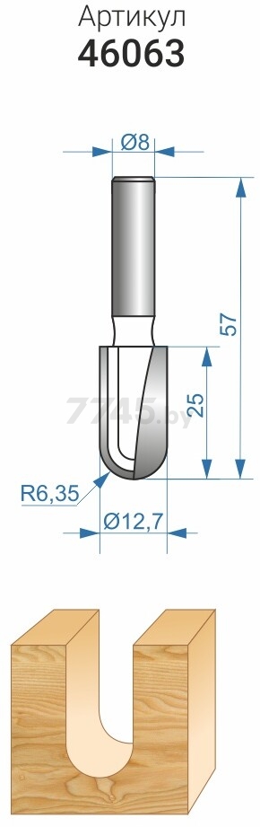 Фреза по дереву пазовая галтельная 12.7х25 мм ЭНКОР (46063) - Фото 4