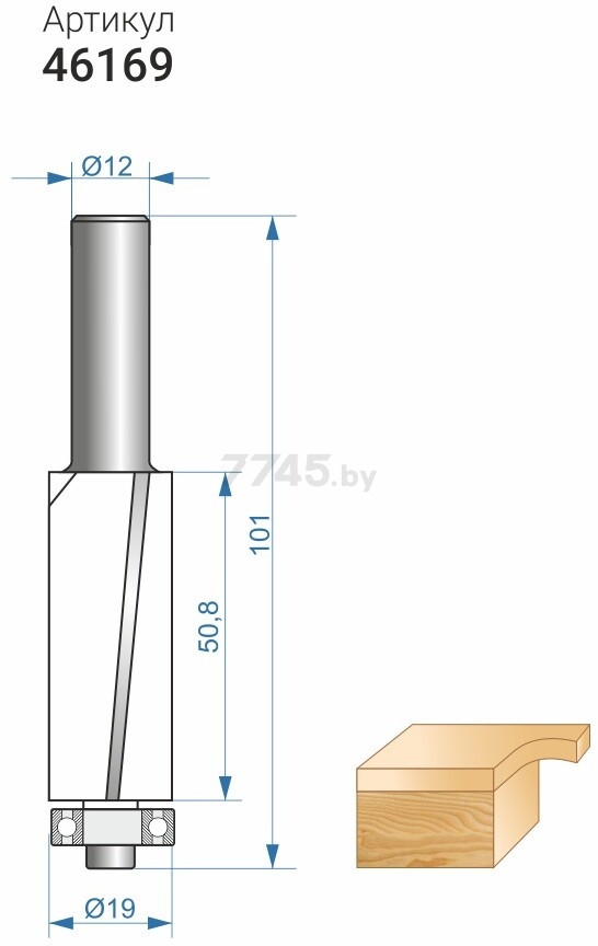 Фреза по дереву кромочная прямая 19х50.8 мм ЭНКОР (46169) - Фото 4