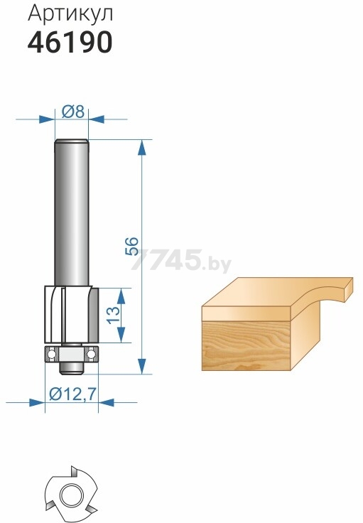 Фреза по дереву кромочная прямая 12.7х13 мм ЭНКОР (46190) - Фото 4