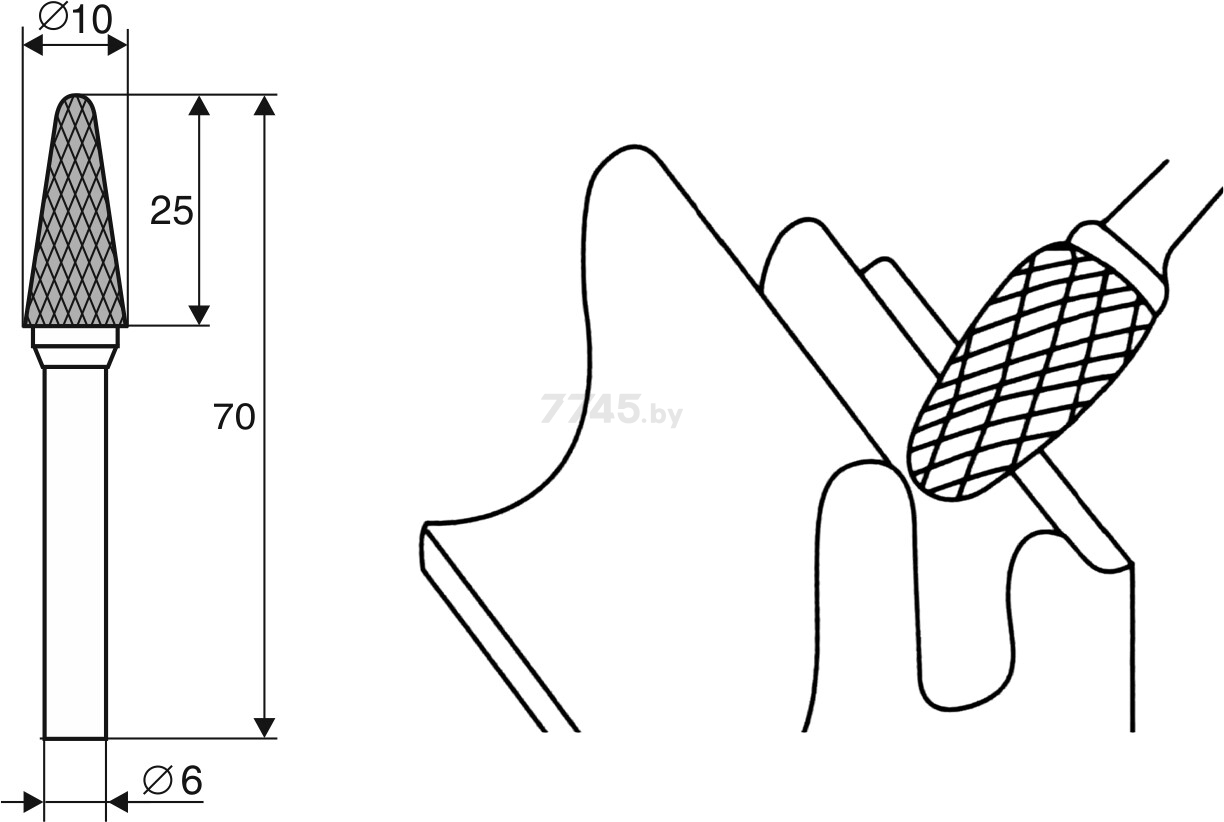 Борфреза коническая закругленная 10х25х70 мм ЭНКОР ЭНКОР (21718) - Фото 3