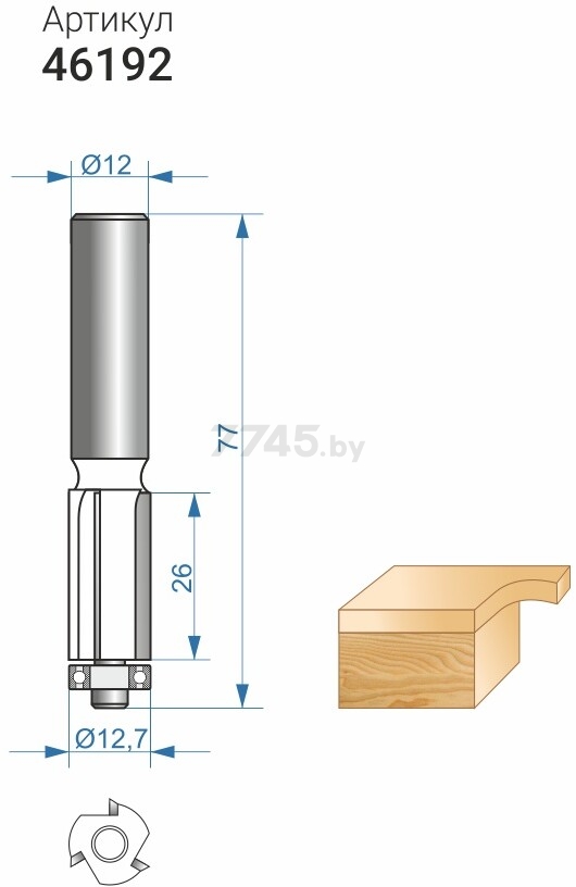 Фреза по дереву кромочная прямая 12.7х26 мм ЭНКОР (46192) - Фото 4