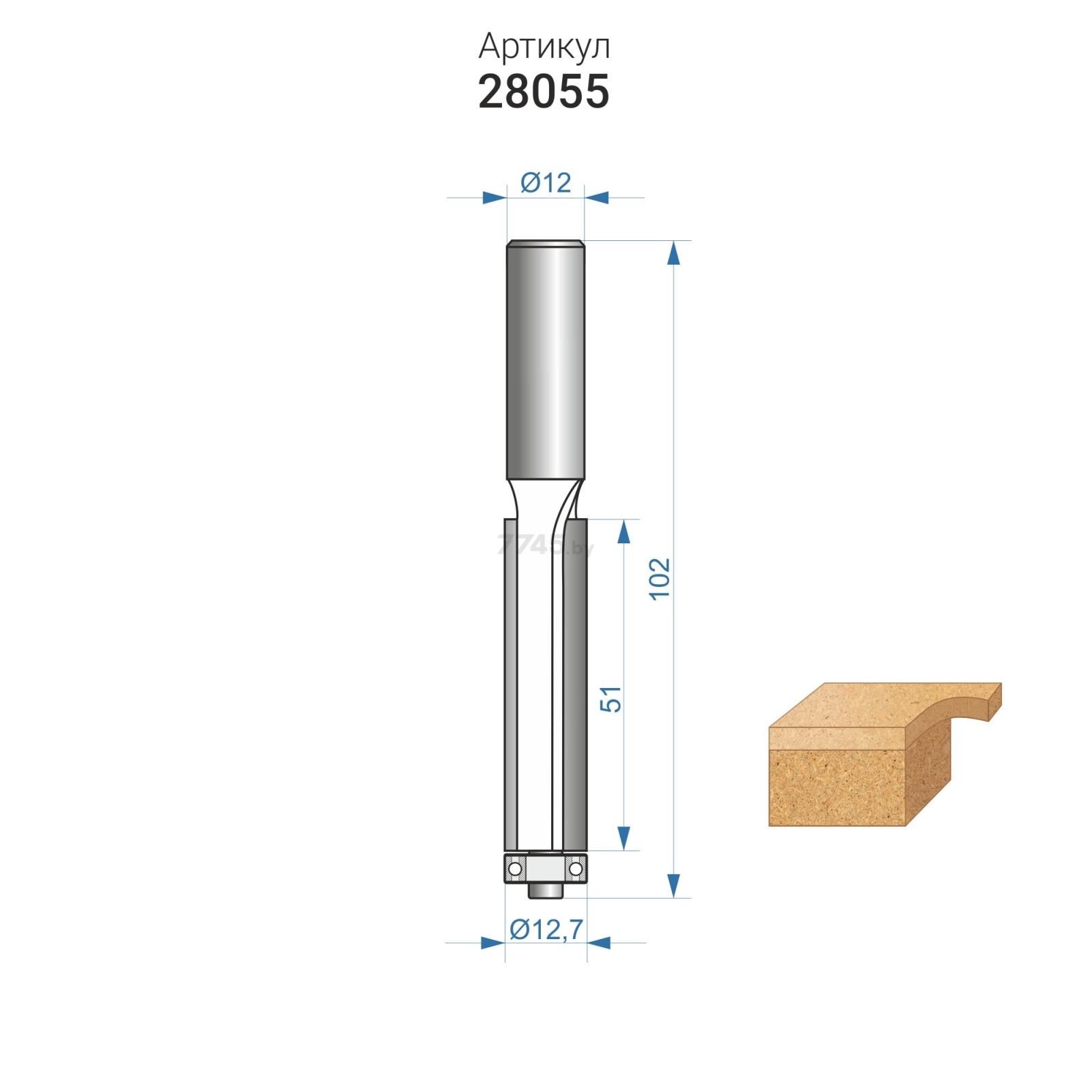 Фреза по дереву кромочная прямая 12.7х51 мм ЭНКОР (28055) - Фото 4