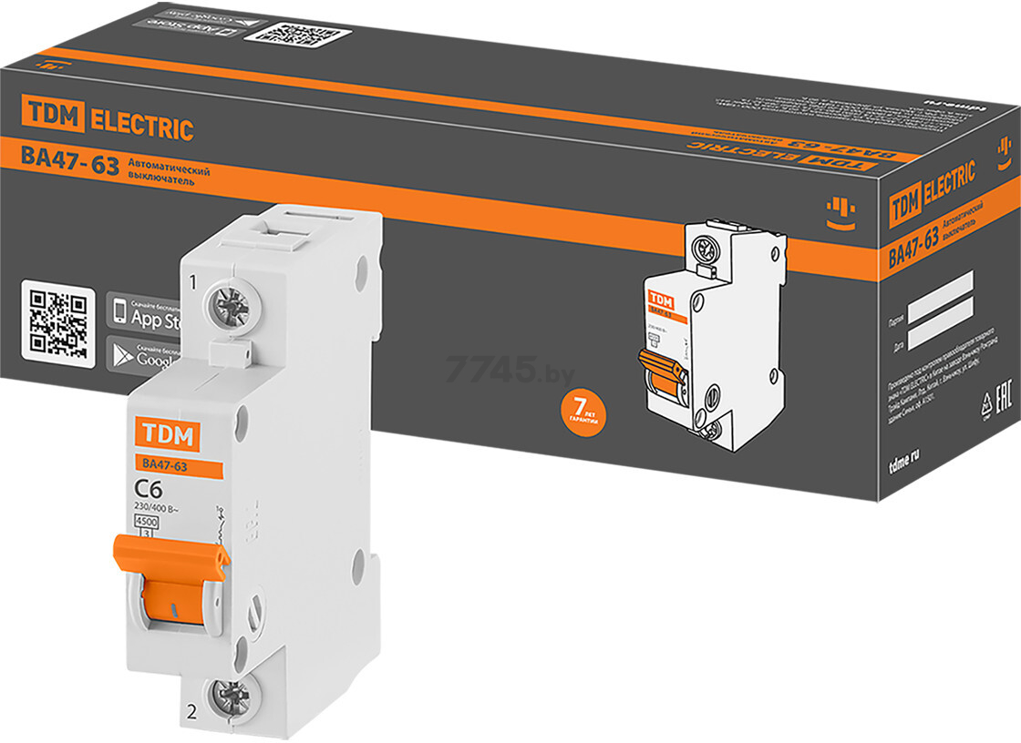 Автоматический выключатель TDM ВА47-63 1Р 6А C 4,5кА (SQ0218-0001)