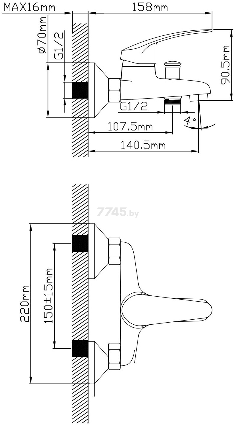 Смеситель для ванны AV ENGINEERING Shu (AVSHU3-A133-330) - Фото 2